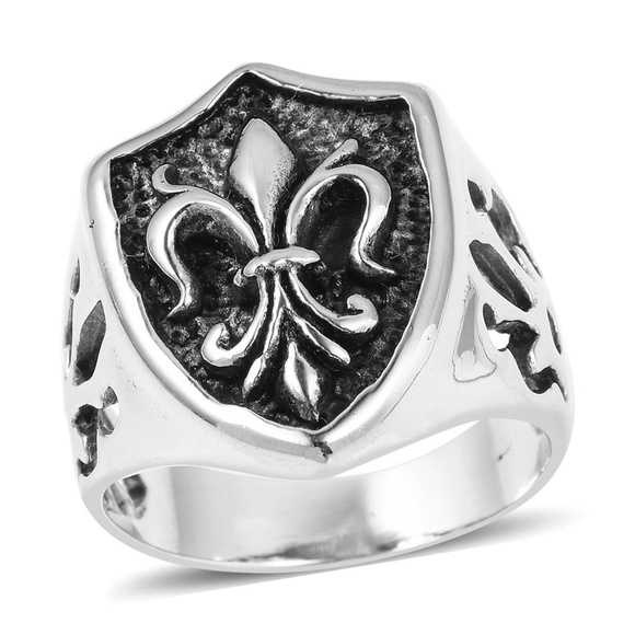 Black and Silver Oxidized Stainless Steel Men's Ring and Necklace Set - Picture 4 of 6